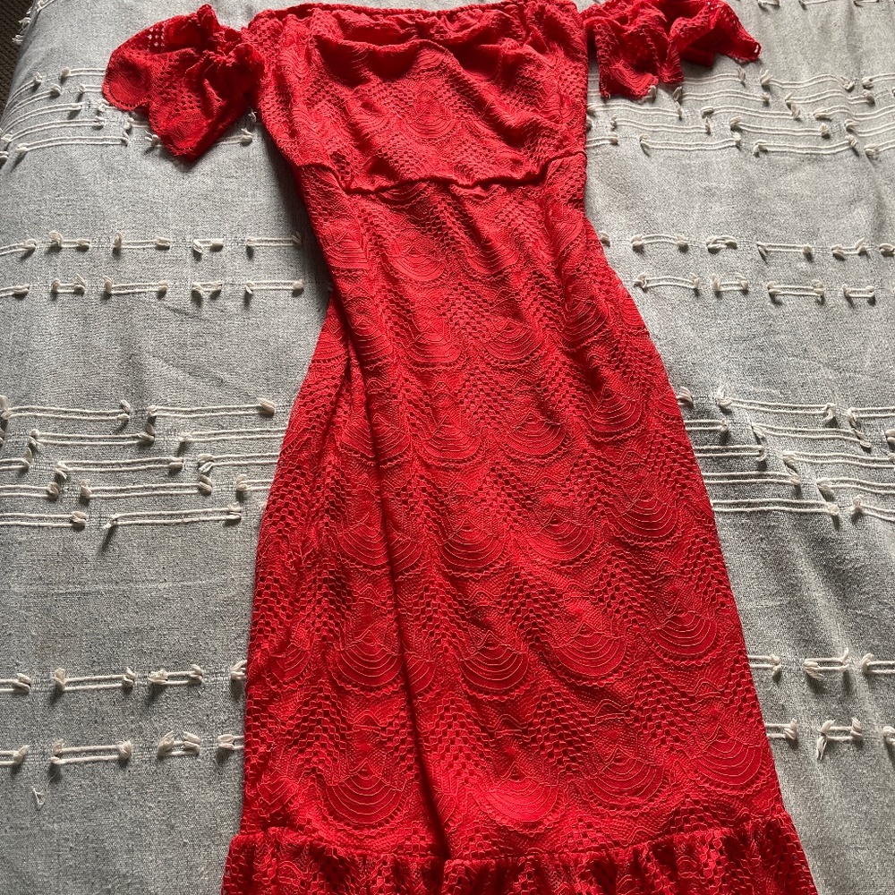 Aqua Red Lace Dress